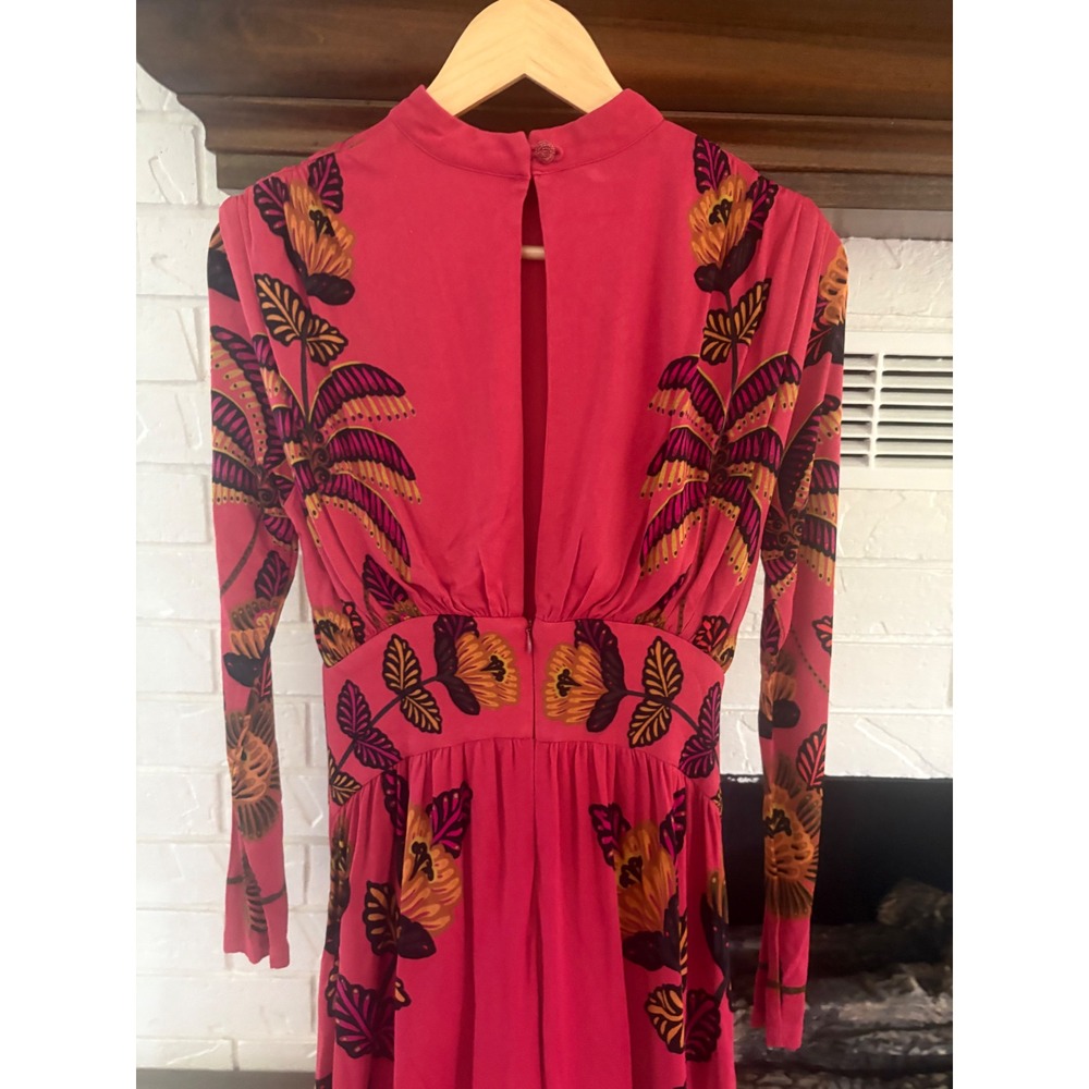 Farm Rio Long-Sleeve Mock-Neck Maxi Dress Red Floral Size Small - Picture 10 of 12
